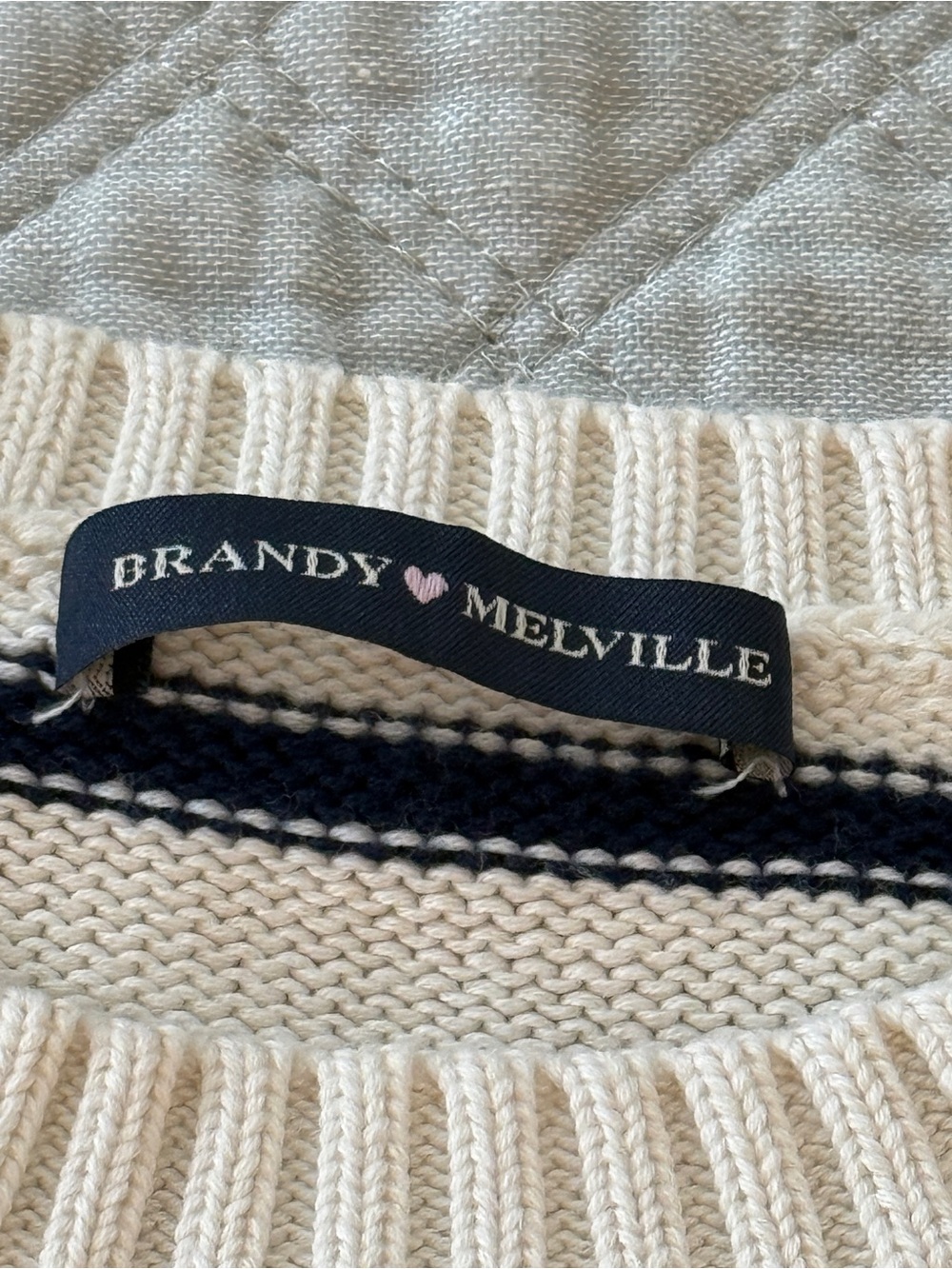 Brandy Melville Cream and Navy Blue Striped Crewneck Sweater - Women's OS - Picture 2 of 4